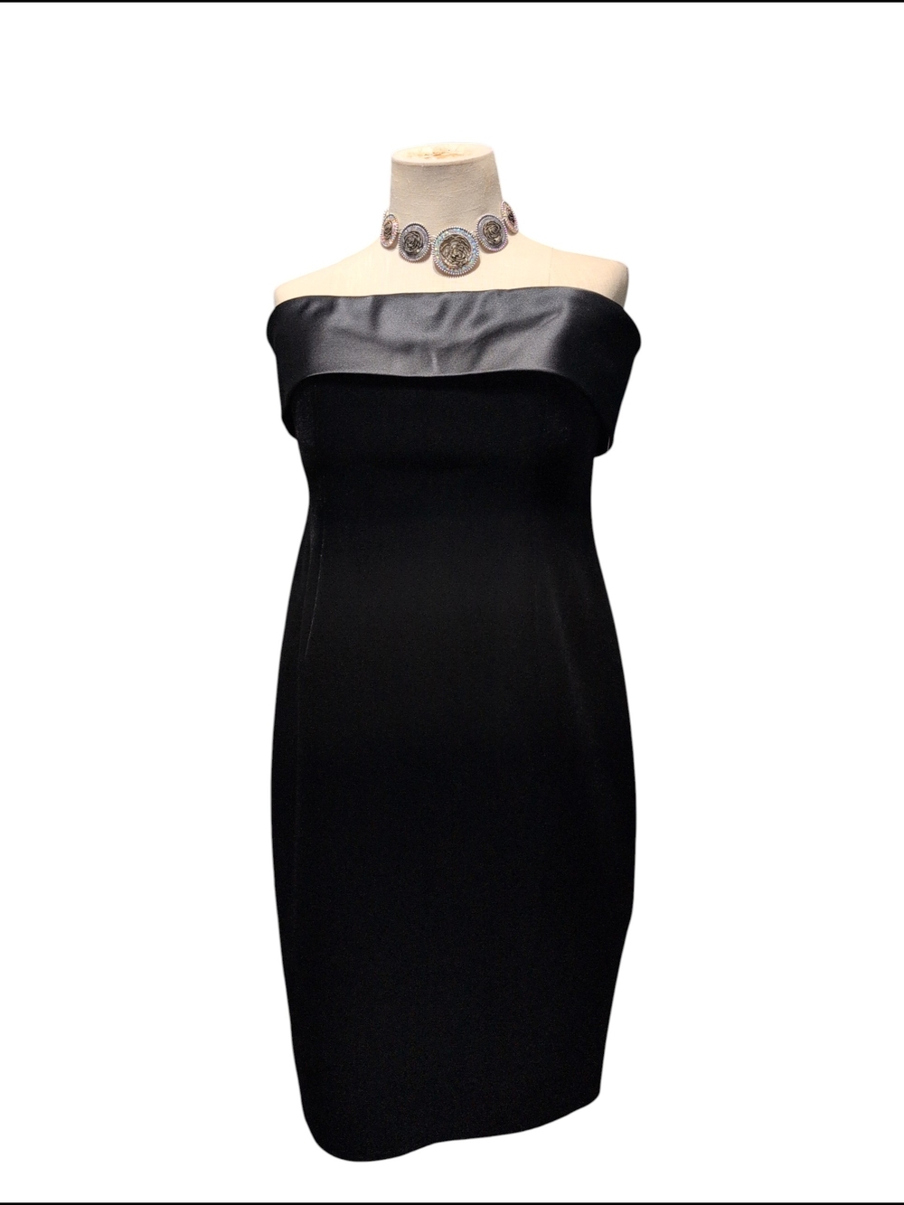 Nwt Eliza J Black Strapless Satin-Trim Sheath Dress Formal Cocktail Velvet 12